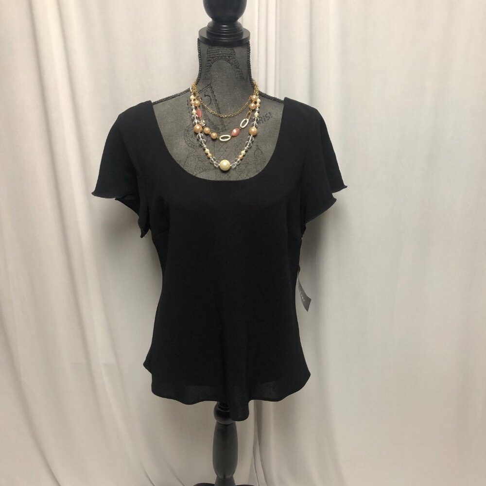 SL Fashions Blouse Womens Size 18 Black Flutter Short Sleeve Scoop Neck Top NEW